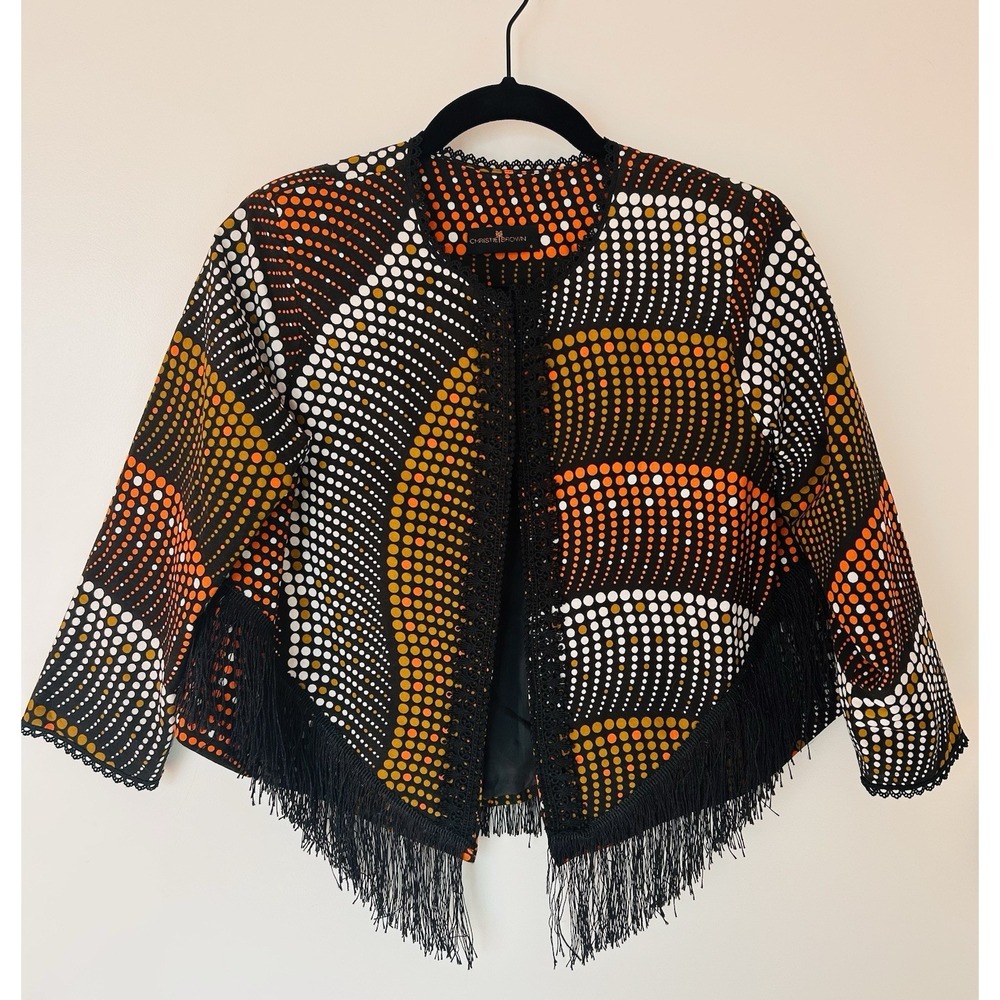 Christie Brown RARE Womens Cropped Mid-Century Mod Jacket Graphic Print Sz 8